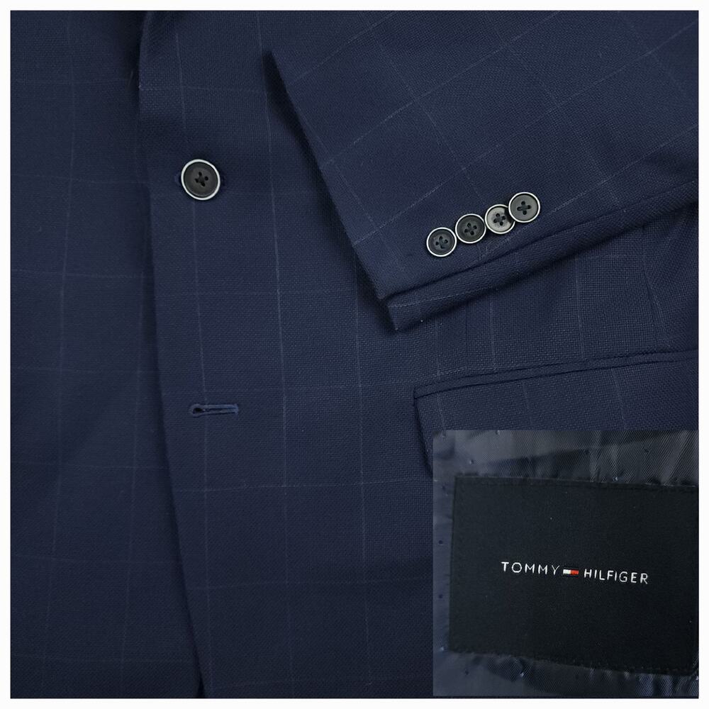 Tommy Hilfiger Sport Coat Mens 44R Unstructured Hopsack Wool Blend Slim Fit Navy